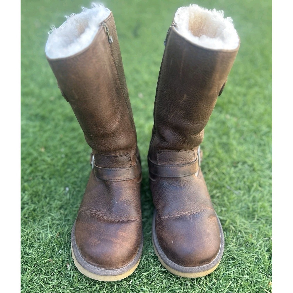 UGG Australia Kensington Brown Leather Shearling Lined Boots Women Sz 6 Sty 1969